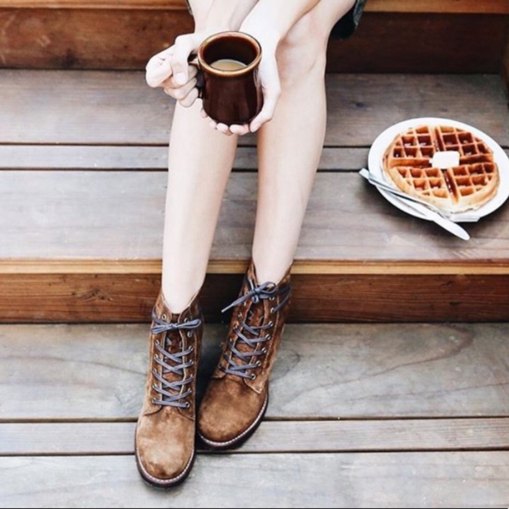 Frye Sabrina Wood Suede Lace Up Ankle Boots Shoes